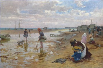 a day at the seaside Alfred Glendening JR beachside Oil Paintings